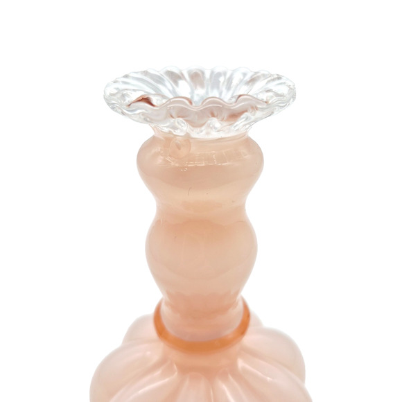 Vintage Fenton Art Glass Pink Mellon Perfume Bottle Vase Candlestick No Stopper - Picture 5 of 7
